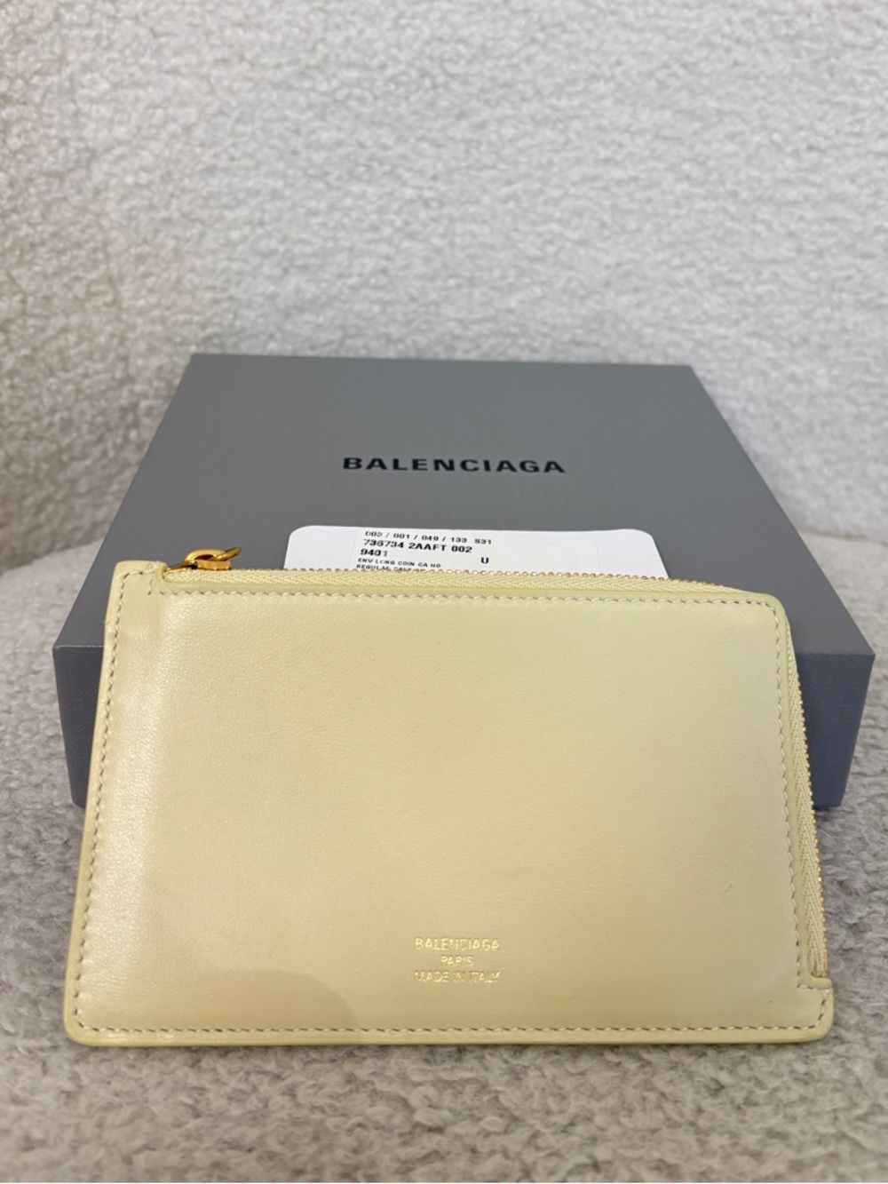 Balenciaga Pale Yellow Leather Zip Card Holder Wallet